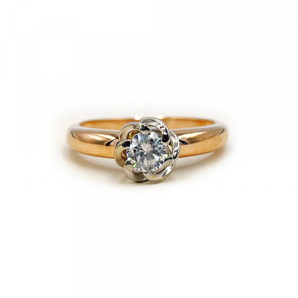 Каблучка з червоного з білим золота з цирконом «Квітка»