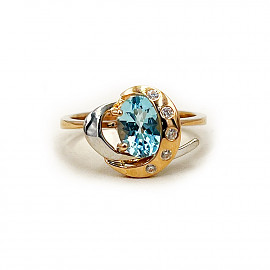 Золота каблучка з блакитним топазом 01-200856958