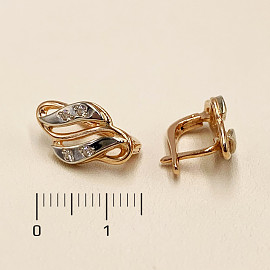 Серьги из красного с белым золота с цирконом