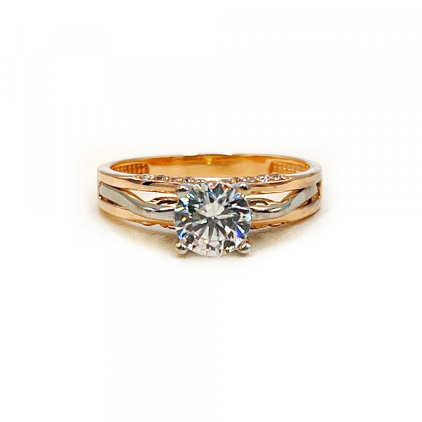 Каблучка з золота у червоному з білим кольорі з цирконом