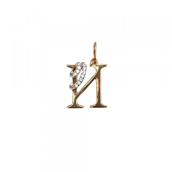 Золотий кулон у червоному з білим кольорі з цирконом