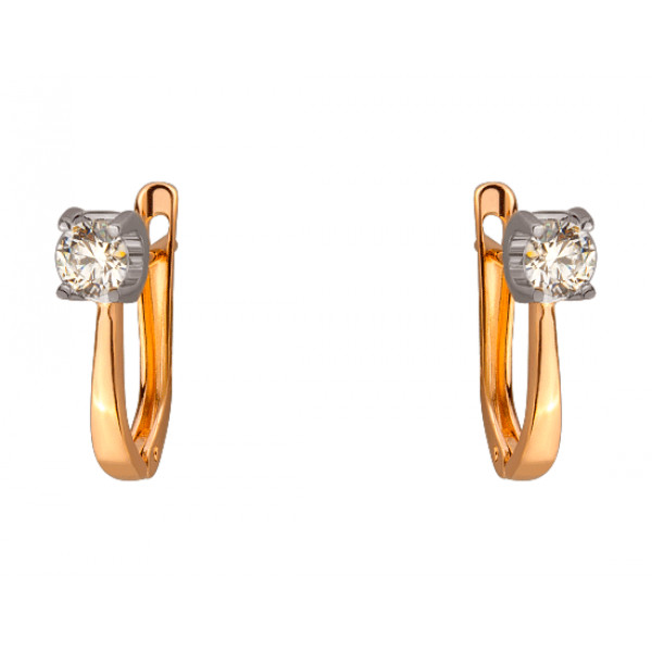 Серьги из красного с белым золота с цирконом