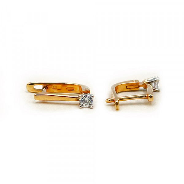 Золотые серьги в красном с белым цвете с цирконом