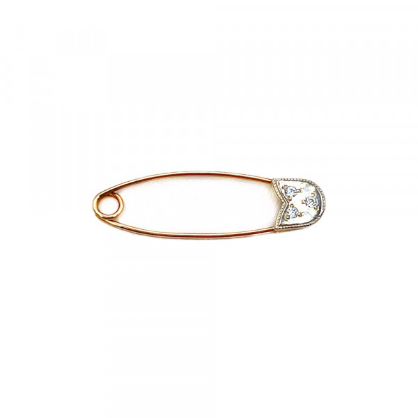 Золота шпилька у червоному з білим кольорі з цирконом