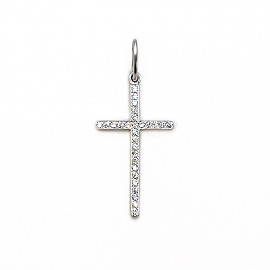 Крестик из золота в белом цвете с цирконом 01-200757360