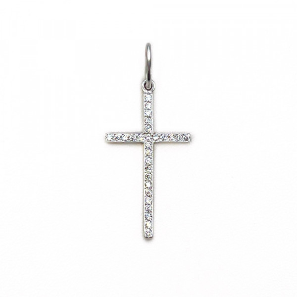 Крестик из золота в белом цвете с цирконом