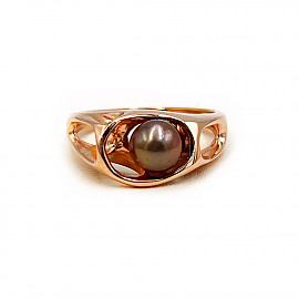 Золота каблучка червоного кольору з перлиною 01-200786260