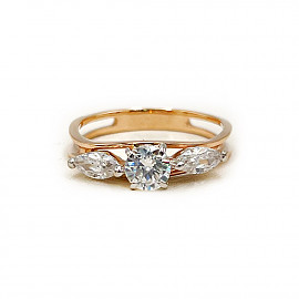 Каблучка з золота у червоному з білим кольорі з цирконом 01-200817560