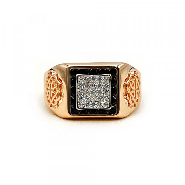 Перстень з червоного з білим золота з цирконом