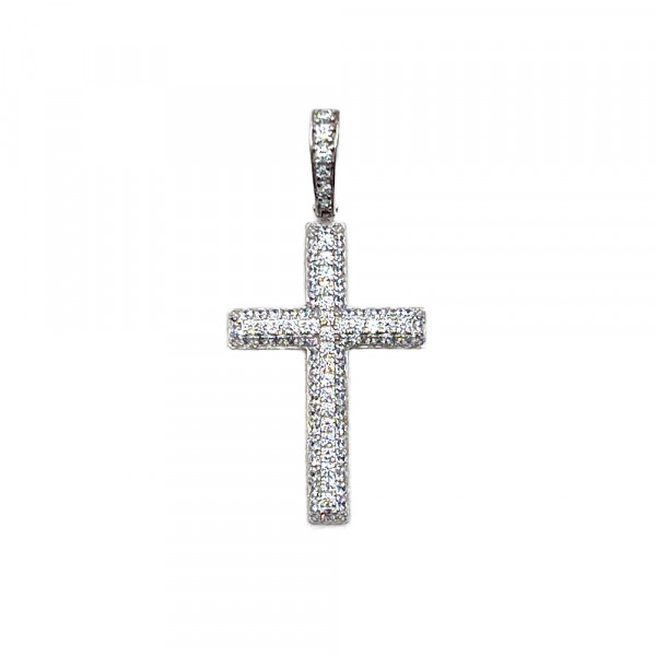 Хрестик з білого золота з цирконом