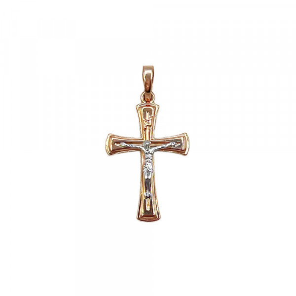 Хрестик з золота у червоному з білим кольорі