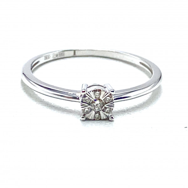 Каблучка з золота білого кольору з жовтими діамантами