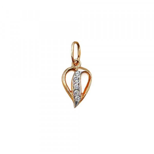 Кулон з золота у червоному з білим кольорі з цирконом