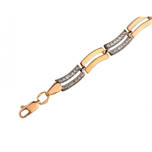 Браслет из золота красного с белым цвета с цирконом