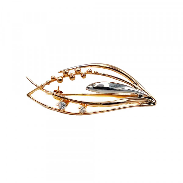 Брошка з золота червоного з білим кольору з цирконом