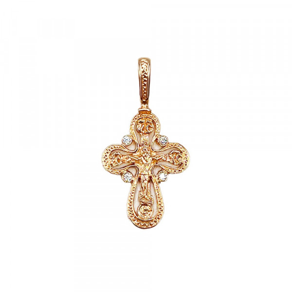 Хрестик з червоного золота з цирконом