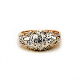 Каблучка з золота у червоному з білим кольорі з білими діамантами 01-200796861