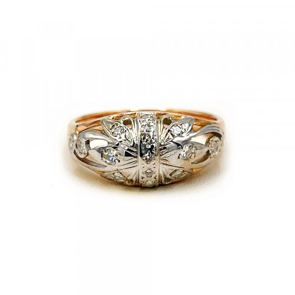 Каблучка з золота у червоному з білим кольорі з білими діамантами