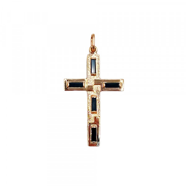 Золотий хрестик червоного кольору з цирконом