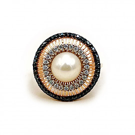 Каблучка з золота червоного кольору з перлиною та цирконом 01-200835761