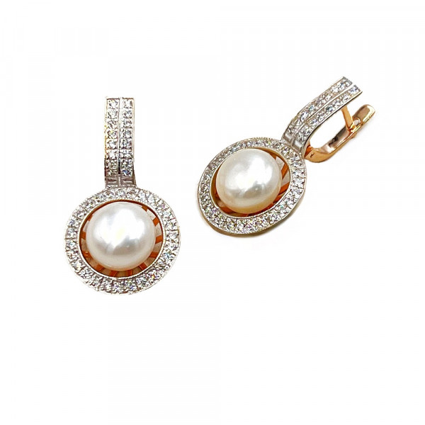 Золоті сережки з перлиною та цирконом