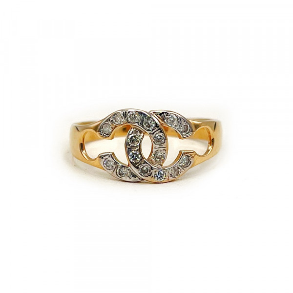 Каблучка з золота у червоному з білим кольорі з цирконом