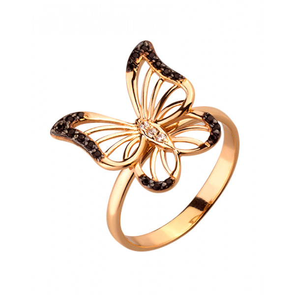 Золотое кольцо в красном цвете с цирконом «Бабочка»