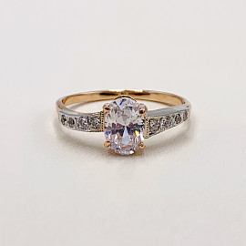Золотое кольцо в красном с белым цвете с цирконом 01-200018562