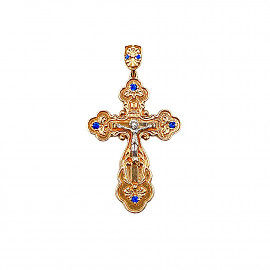 Золотий хрестик у червоному з білим кольорі з цирконом 01-200194962