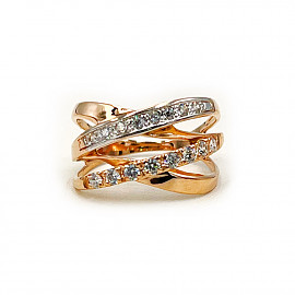 Каблучка з золота у червоному з білим кольорі з цирконом 01-200859462