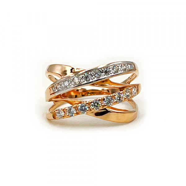 Каблучка з золота у червоному з білим кольорі з цирконом