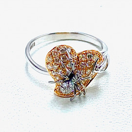 Золотое кольцо в красном с белым цвете с желтыми бриллиантами «Паук» 01-200890062