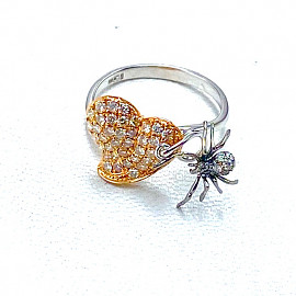 Золотое кольцо в красном с белым цвете с желтыми бриллиантами «Паук»