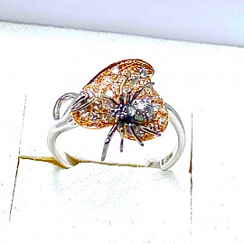 Золотое кольцо в красном с белым цвете с желтыми бриллиантами «Паук»