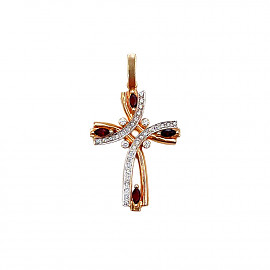 Хрестик з золота червоного з білим кольору з цирконом 01-200195863