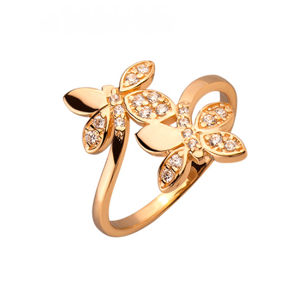 Кольцо из золота в красном цвете с цирконом «Бабочки»