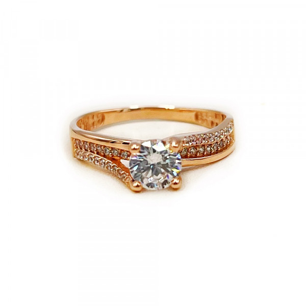 Золота каблучка у червоному кольорі з цирконом