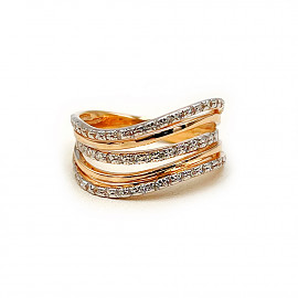 Золотое кольцо красного с белым цвета с цирконом 01-200761963