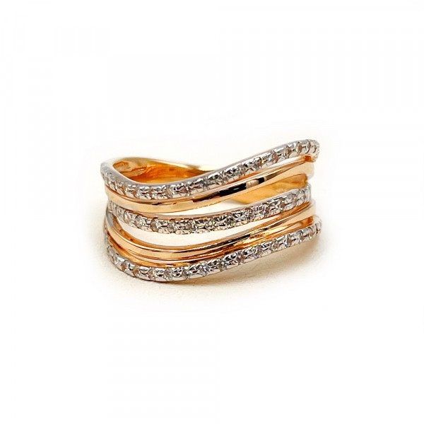 Золотое кольцо красного с белым цвета с цирконом