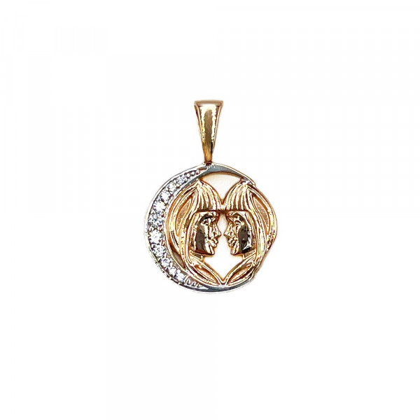 Золотой кулон с цирконом «Близнецы»