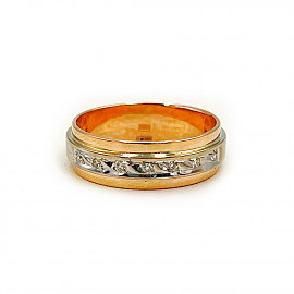 Золотое обручальное кольцо в красном с белым цвете с желтыми бриллиантами 01-200835763