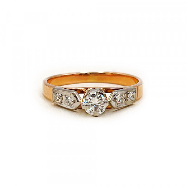 Золота каблучка у червоному з білим кольорі з жовтим та білими діамантами