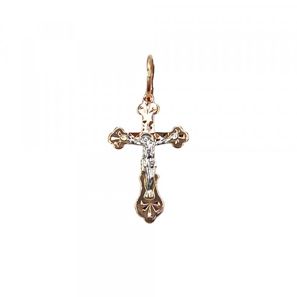 Золотий хрестик у червоному з білим кольорі