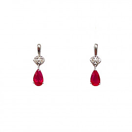 Серьги из золота в белом цвете с красными корундами и белыми бриллиантами 01-200893363