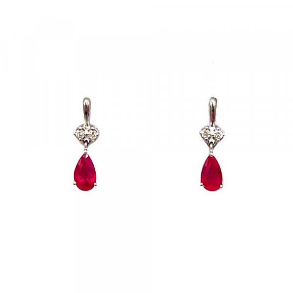 Серьги из золота в белом цвете с красными корундами и белыми бриллиантами