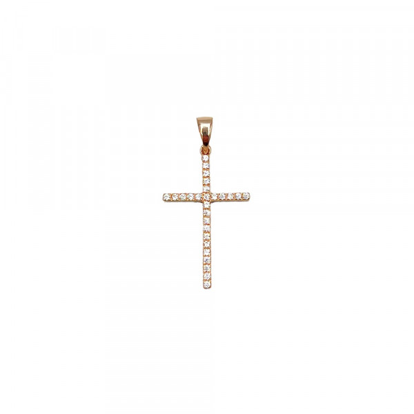Хрестик з червоного золота з цирконом