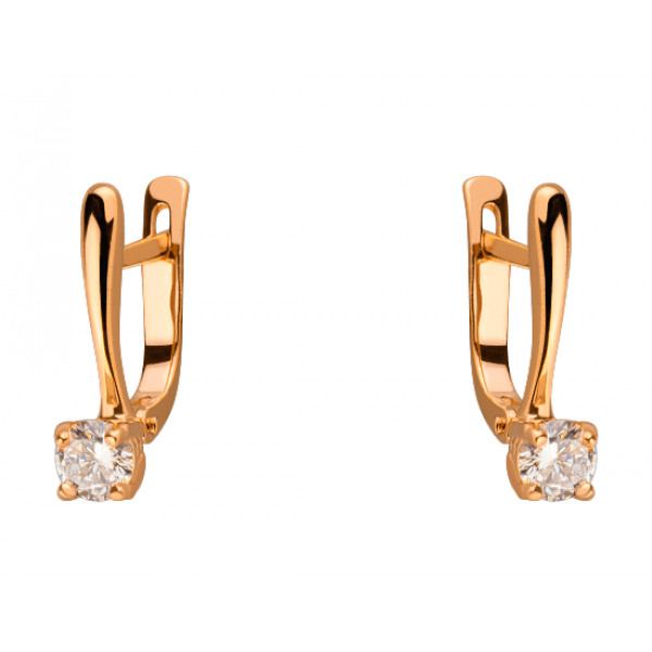 Золотые серьги красного цвета с цирконом