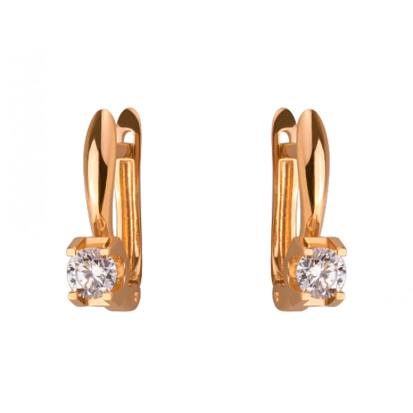 Золотые серьги красного цвета с цирконом