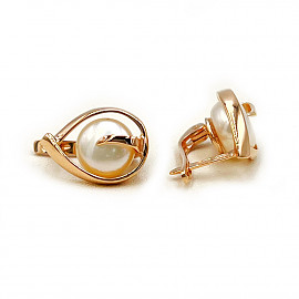 Золотые серьги красного цвета с жемчугом 01-200757364