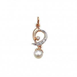 Кулон з золота червоного з білим кольору з перлиною та цирконом 01-200793964